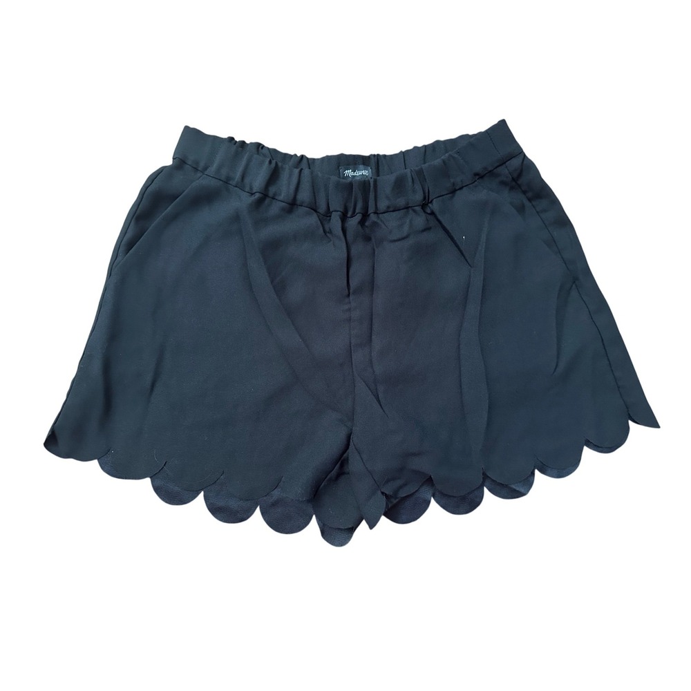 Madewell Womens Black Adjustable Waist Scalloped Hem Shorts Size Small